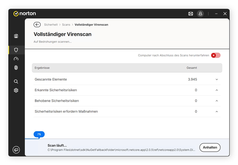 Ein Screenshot eines Spyware-Scans in Norton 360 Deluxe.