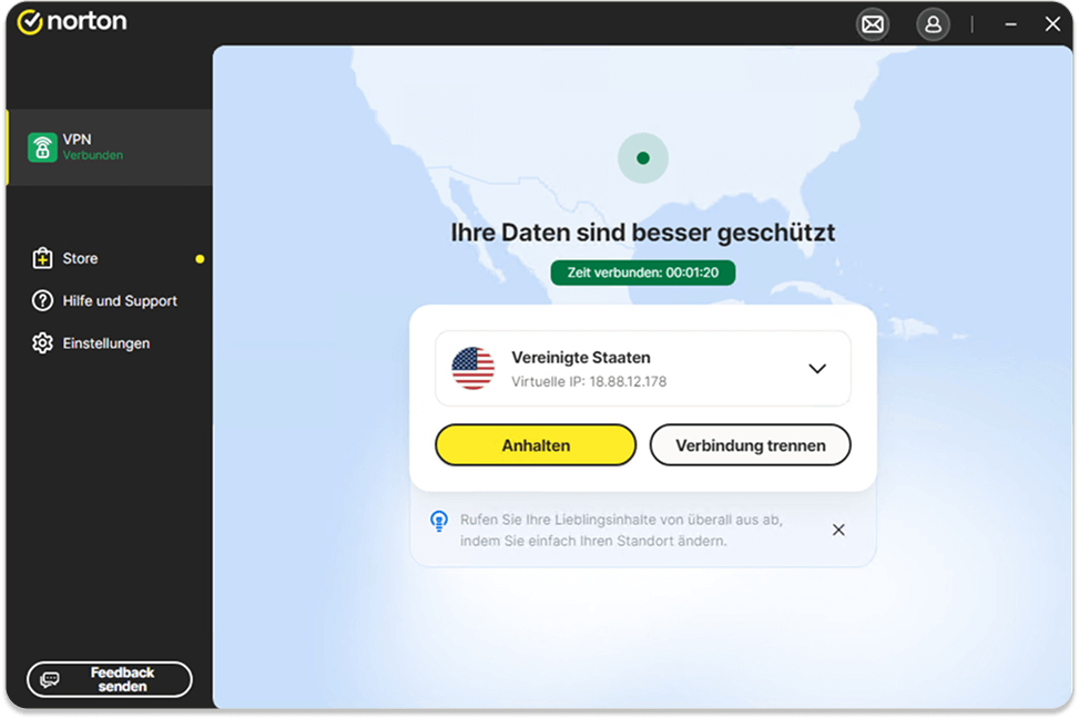 Norton VPN in Aktion.