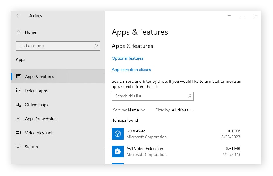 Manuelles Deinstallieren eines Browser-Hijackers über Apps und Features unter Windows