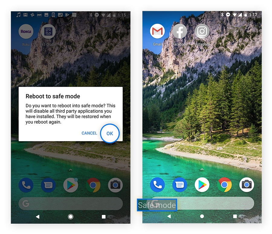 Neustart von Android im abgesicherten Modus zum Entfernen von Adware.