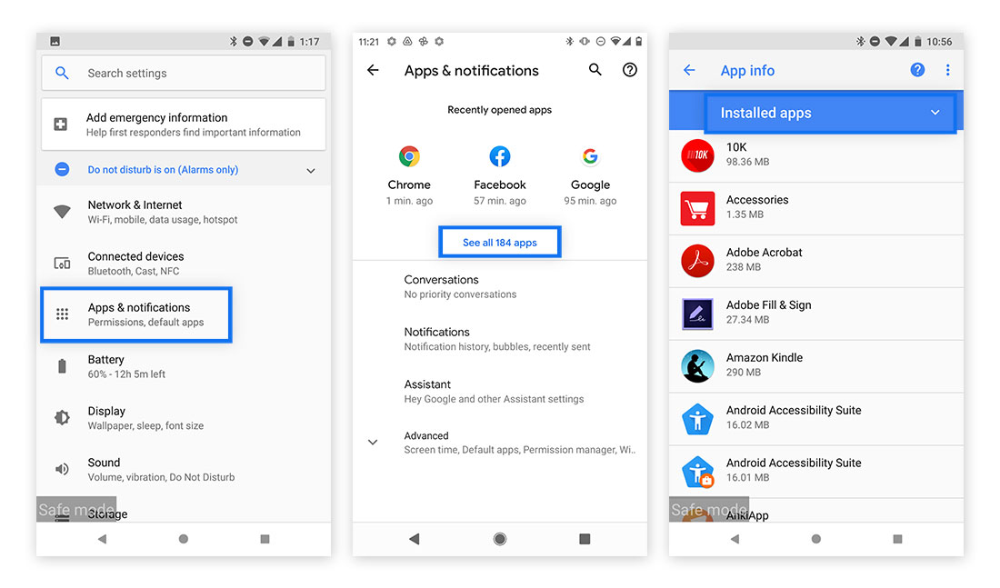 Suchen Sie unter Android nach Apps in der Liste der installierten Apps, um Adware ausfindig zu machen.