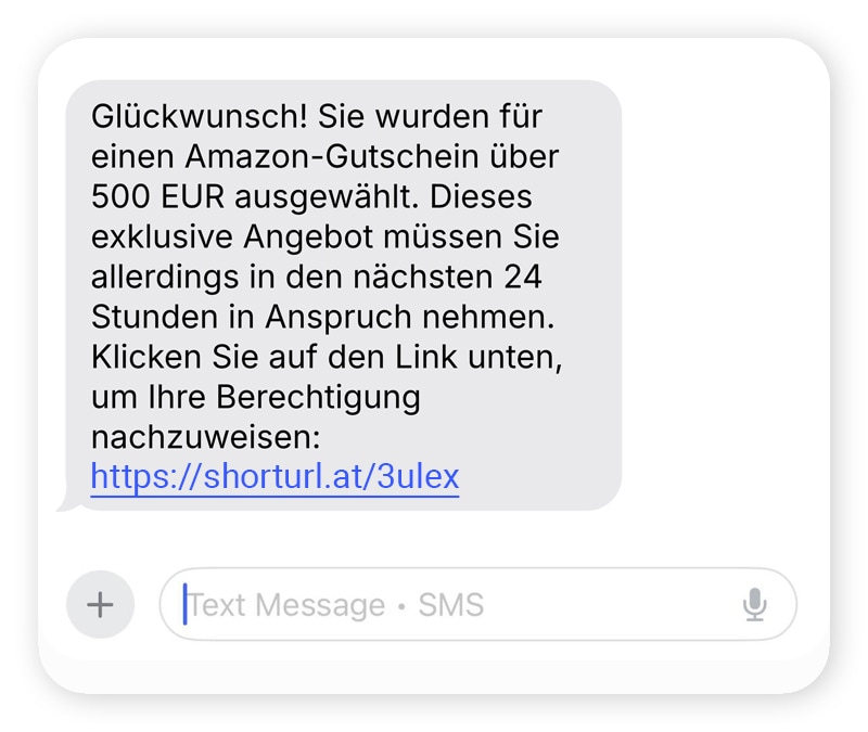 Screenshot: Textnachricht über einen Amazon-Preisbetrug.