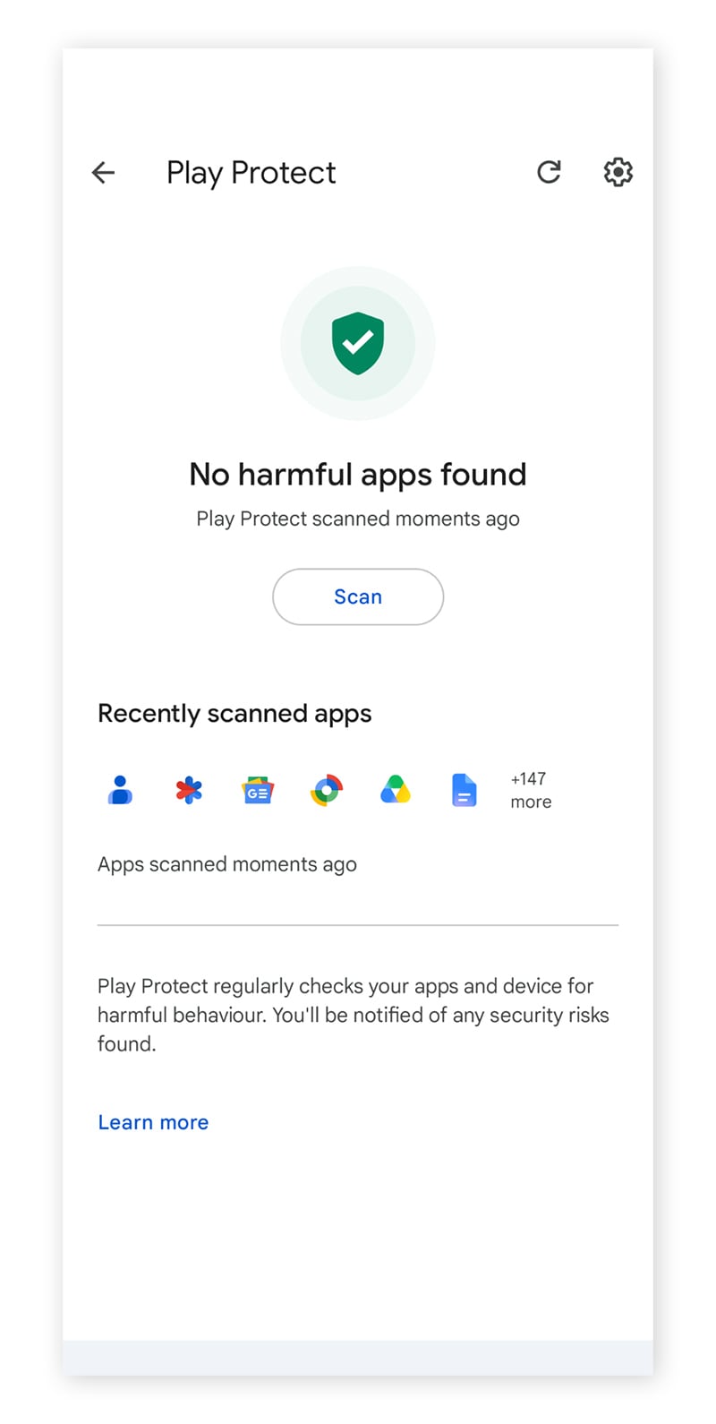 Screenshot: Google Play Protect-Scan-Funktion auf Android