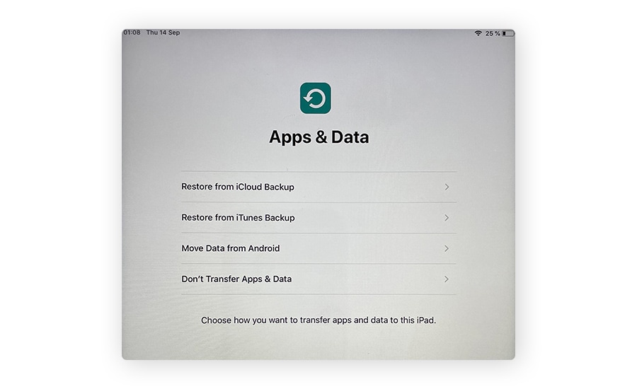 Wiederherstellen von iPad-Apps und -Daten aus einem iCloud-Backup.