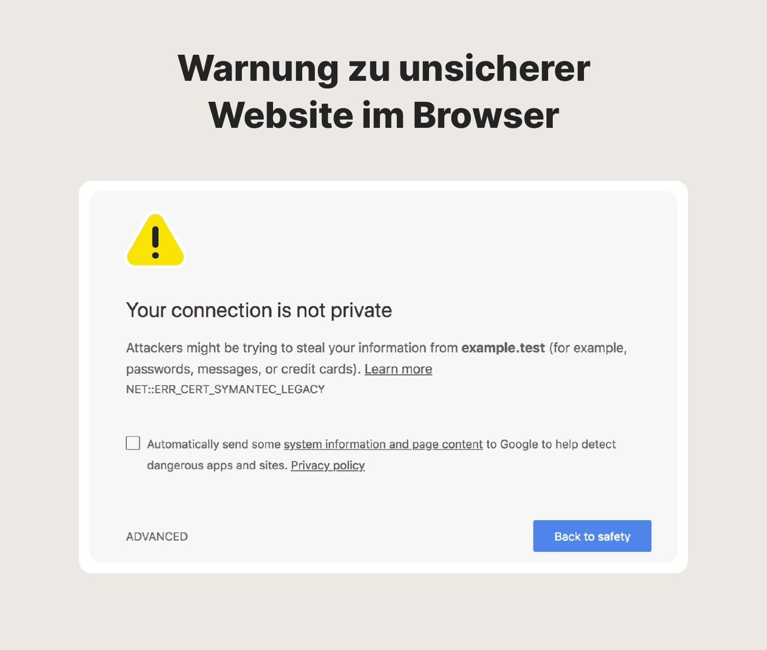 Abbildung: Browserwarnung, die besagt, dass die Verbindung eines Benutzers nicht privat ist