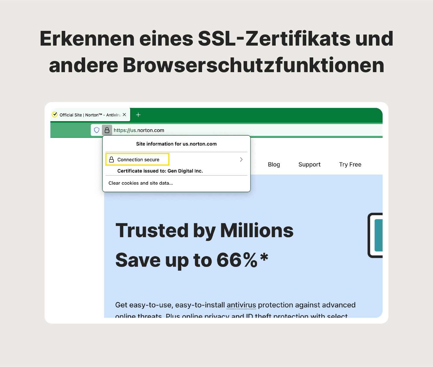Abbildung: SSL-Zertifikat und andere Sicherheitsinformationen bei der Verwendung eines Webbrowsers