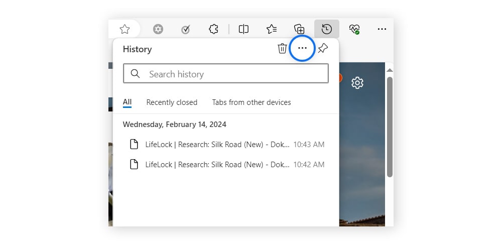 Ein Screenshot der Microsoft Edge-Einstellungen mit ausgewählter Option "Browserdaten löschen".