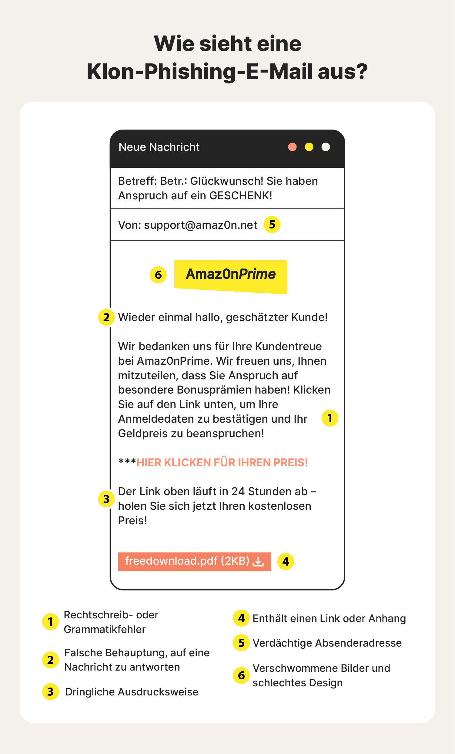 Illustrierte E-Mail-Benachrichtigung als Beispiel für eine Klon-Phishing-Nachricht.