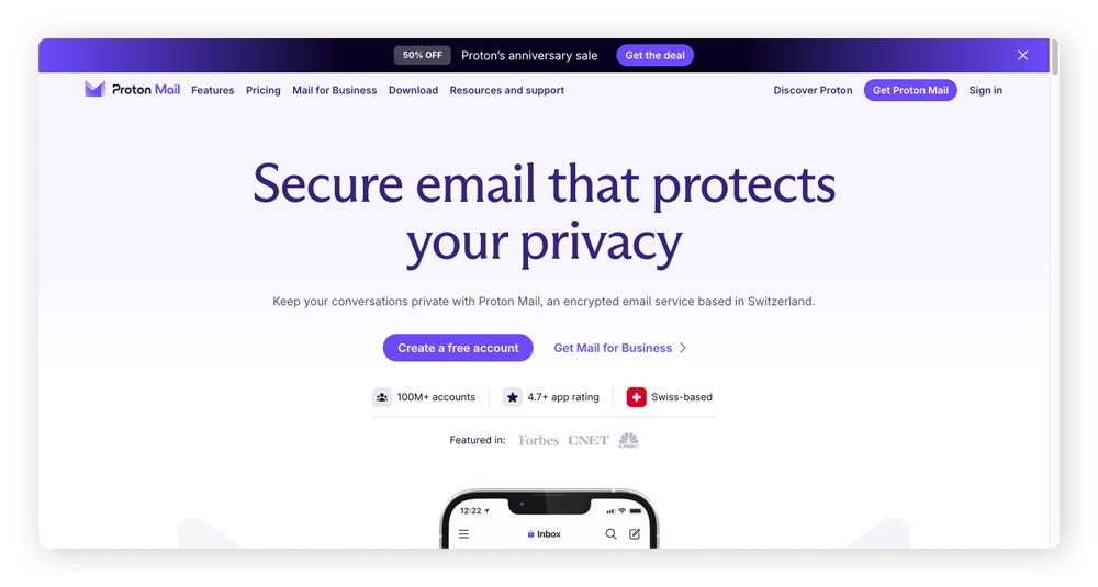 Proton Mail ist ein sicheres E-Mail-System, das über den Tor-Browser erreichbar ist.