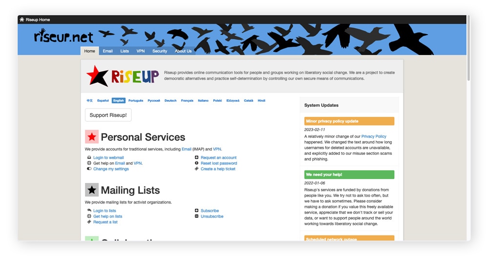 Riseup ist eine Freiwilligenorganisation mit sicheren Chat- und Messaging-Diensten, die im Darknet und Surface Web zugänglich sind.