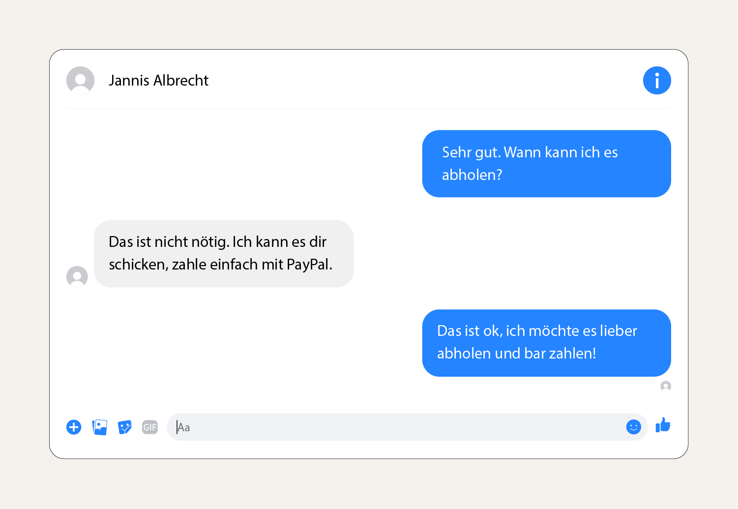 Screenshot mit der Betrugsnachricht einer Drittanbieter-App auf dem Facebook-Marktplatz.