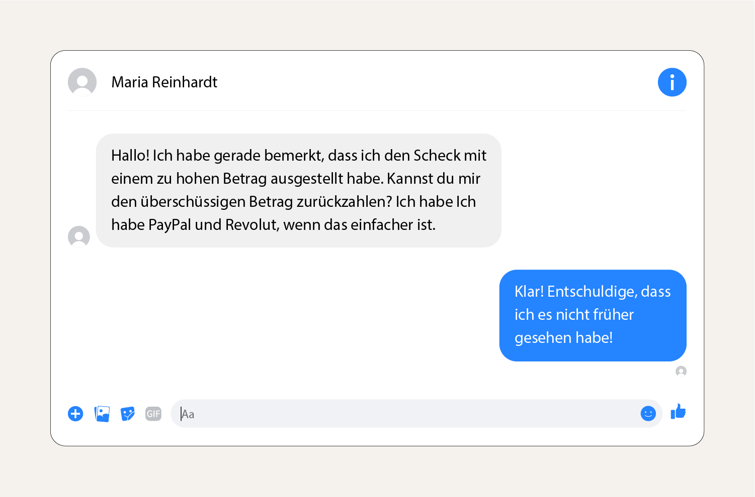 Screenshot einer Betrugsnachricht mit Überzahlung auf dem Facebook-Marktplatz.