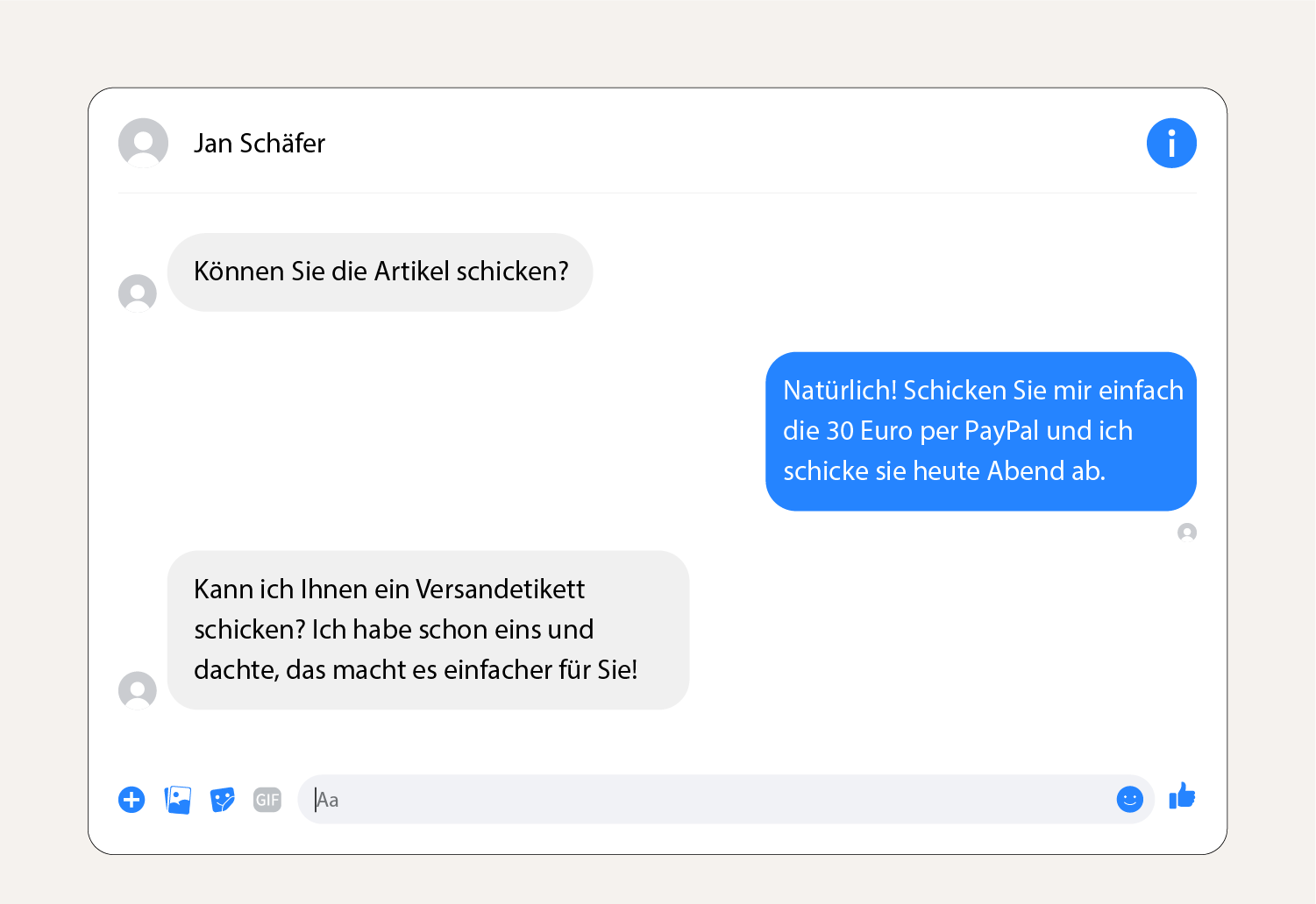 Screenshot einer Versandbetrugsmitteilung auf Facebook Marketplace.