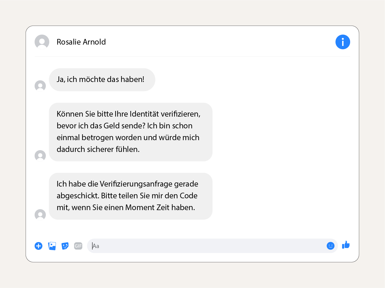 Screenshot einer Nachricht mit Verifizierungsbetrug auf Facebook Marketplace.
