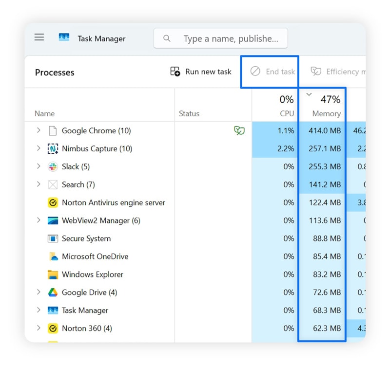 Ein Screenshot, der zeigt, wie man den RAM-Speicher unter Windows leert.