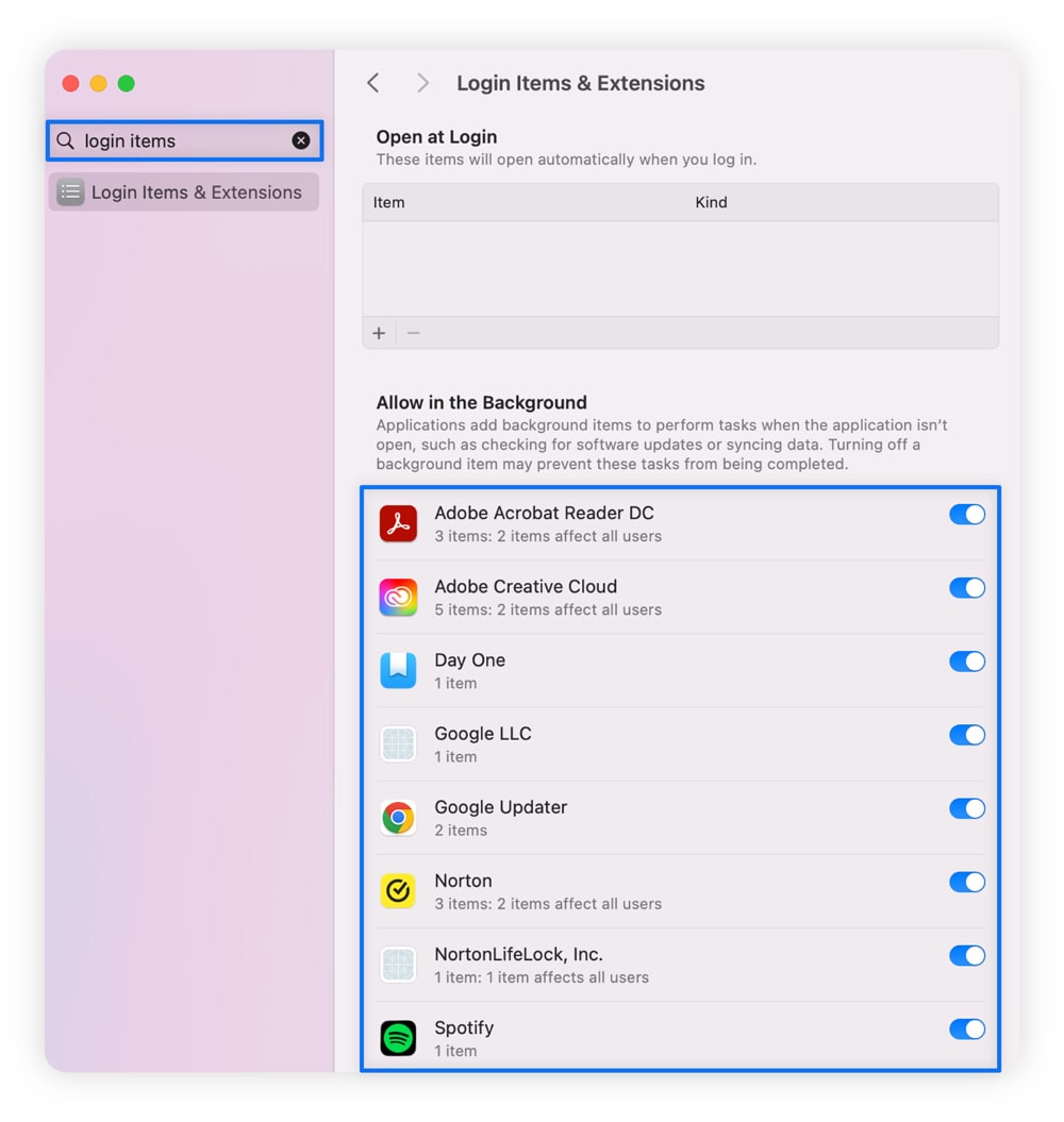 Screenshot, der zeigt, wie man Autostart-Programme auf einem Mac-Computer deaktiviert.
