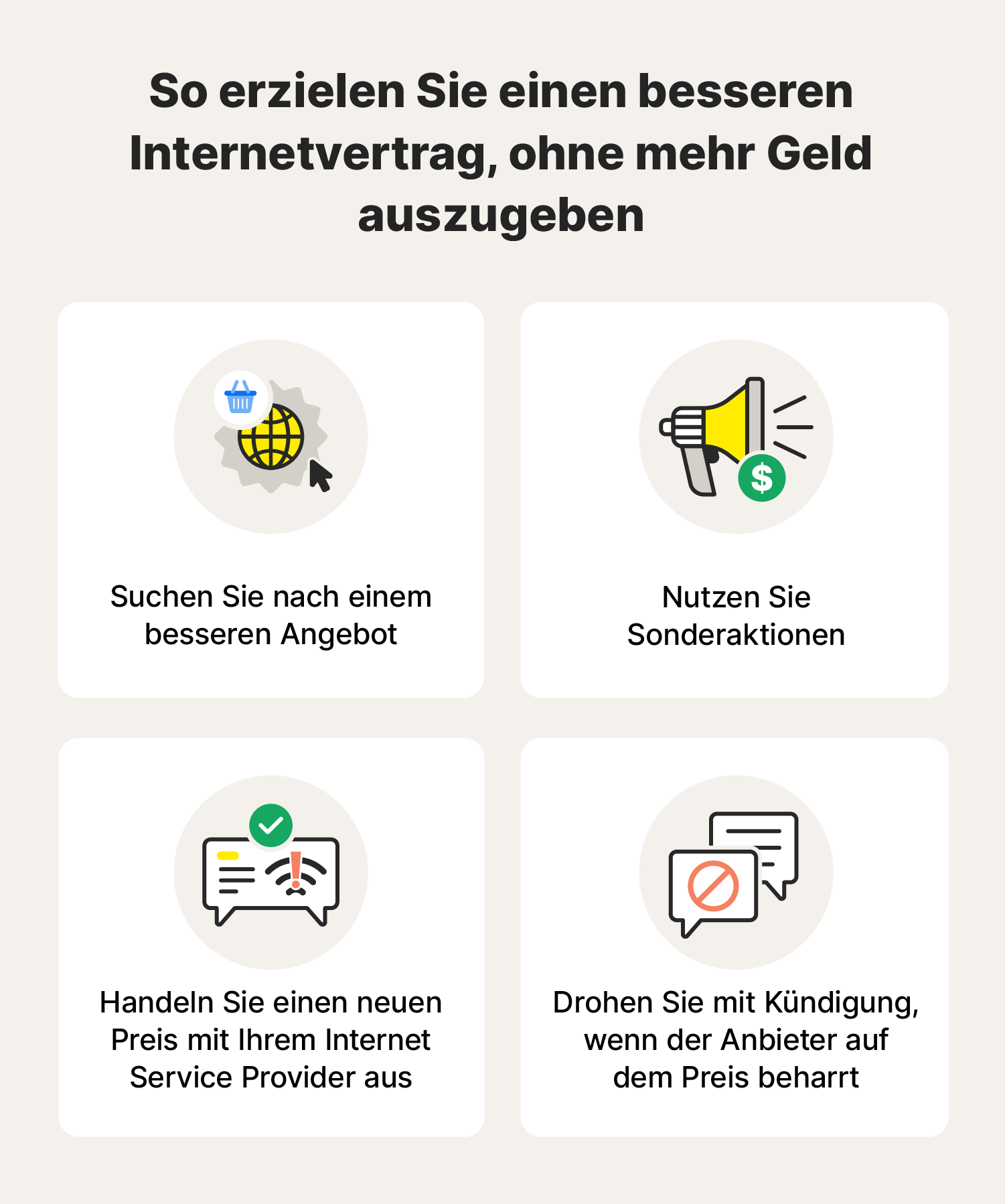 Abbildung mit Tipps, wie Sie kostengünstig eine bessere Internetverbindung erlangen.