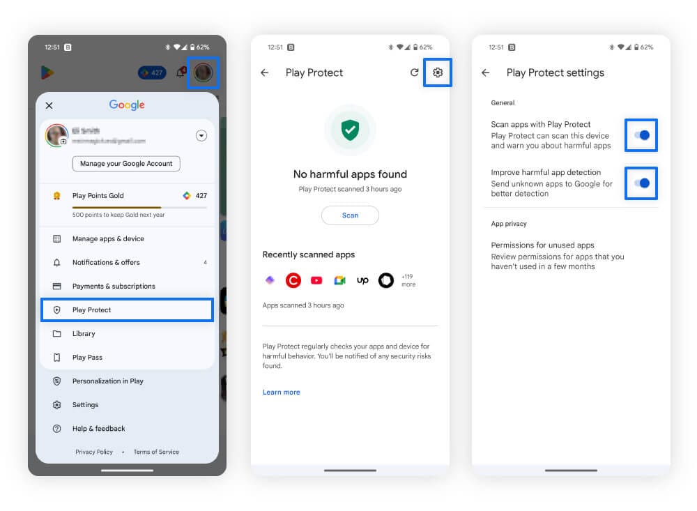 So aktivieren Sie Google Play Protect auf einem Android-Mobiltelefon, um Viren in einer App zu erkennen.