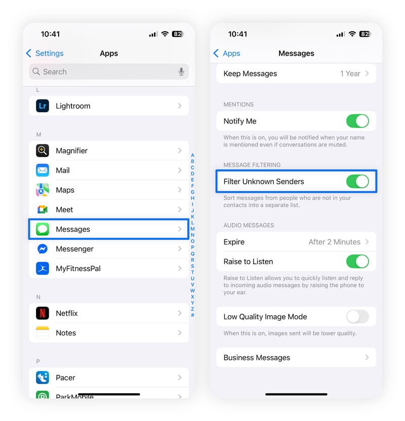 Screenshots: So filtern Sie Spam auf dem iPhone.