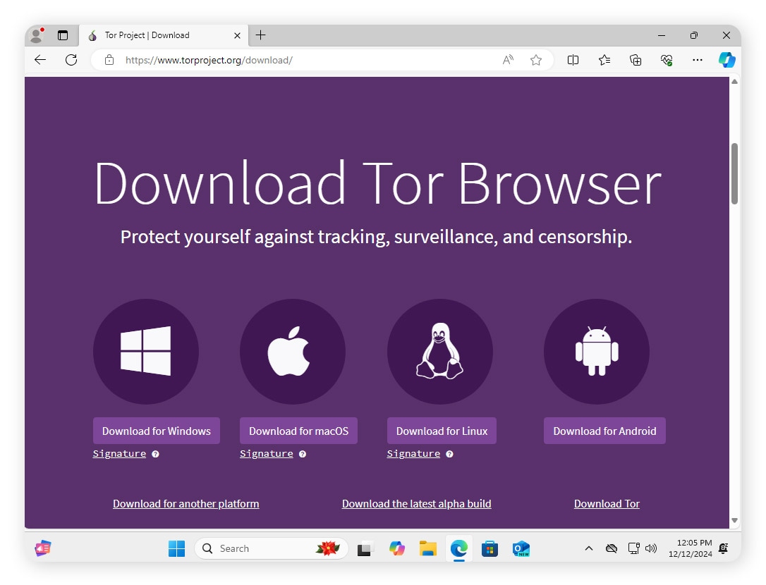 Ein Bild der Download-Seite des Tor-Browsers.
