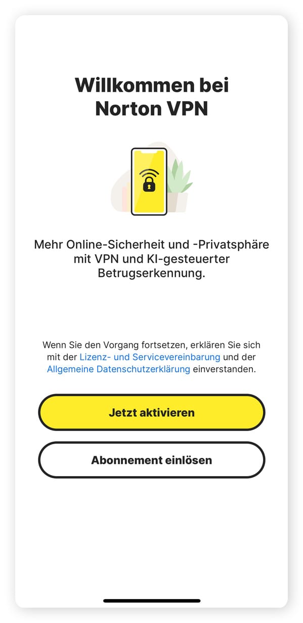 Einrichten der Norton VPN-App für iPhone. 