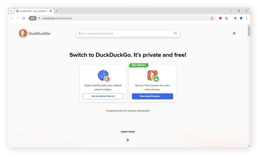 Ein Screenshot der Suchmaschine DuckDuckGo.