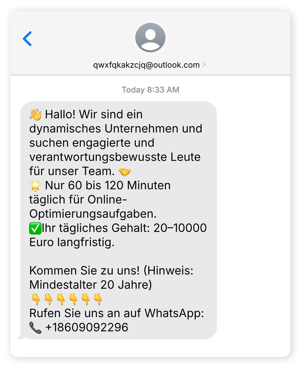 Ein Beispiel für einen Jobbetrug per SMS.