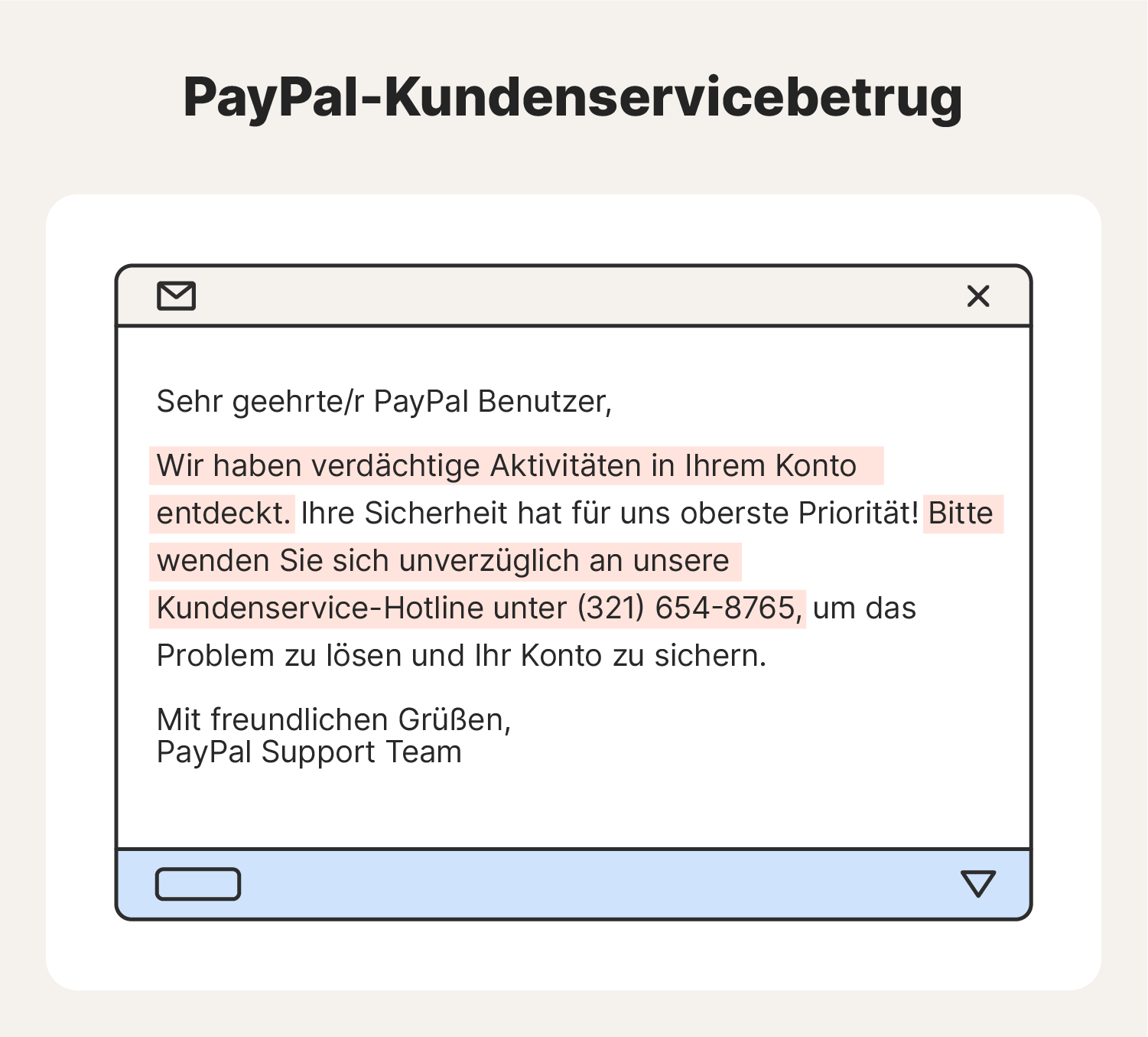 Beispiel einer betrügerischen PayPal-Kundenservice-Nachricht