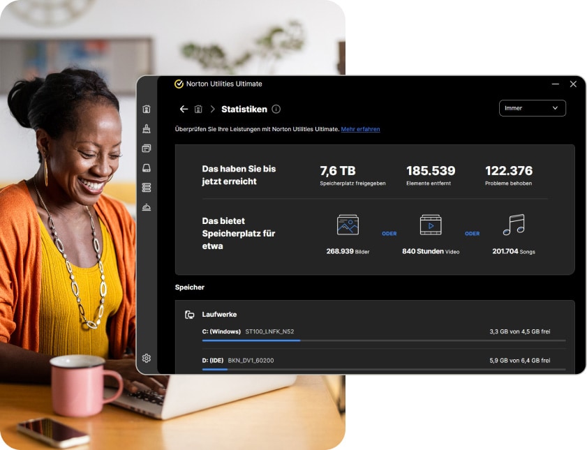 Norton Utilities Ultimate kann Ihren Computer beschleunigen, indem es Speicherplatz zurückgewinnt.