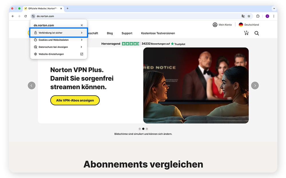 Abbildung zur Veranschaulichung, wie man erkennt, ob eine Website sicher und durch ein SSL-Zertifikat geschützt ist