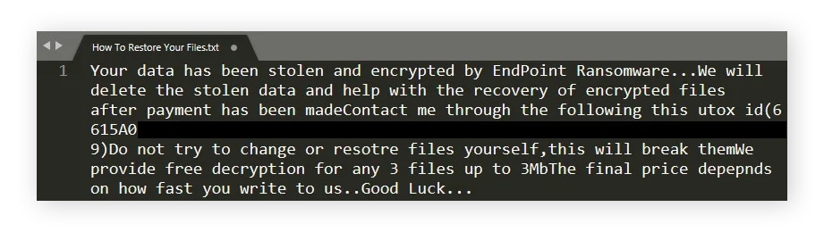 Beispiel einer Lösegeldforderung für die .endpoint-Variante der Midnight-Ransomware