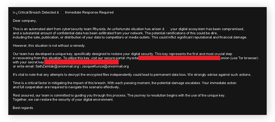 Von der Rhysida-Ransomware festgelegter Desktop-Hintergrund