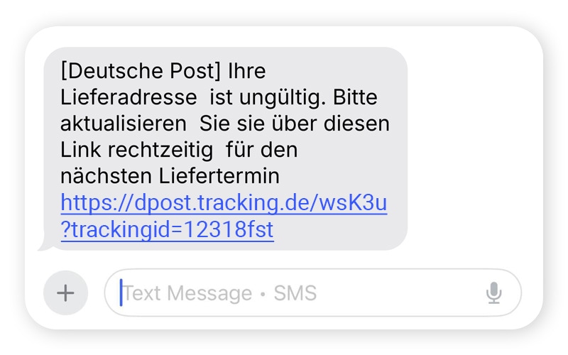 Beispiel: Spoofing-SMS von einem gefälschten USPS-Konto