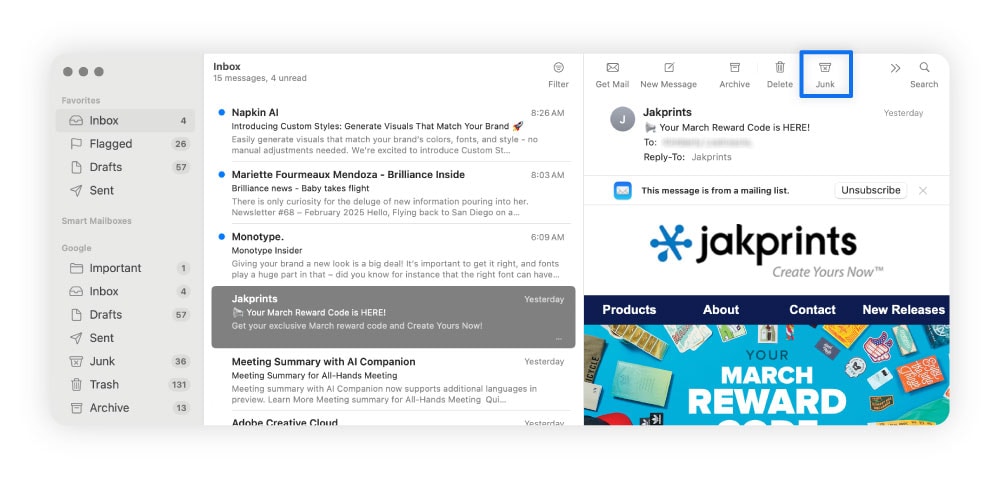 Anleitung zum Markieren von Spam in Apple Mail.