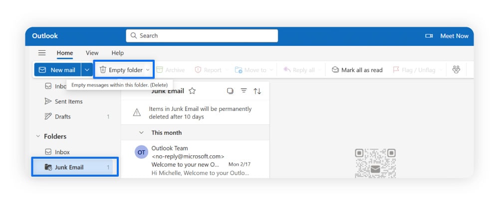 Anleitung zum Löschen von Spam in Microsoft Outlook.