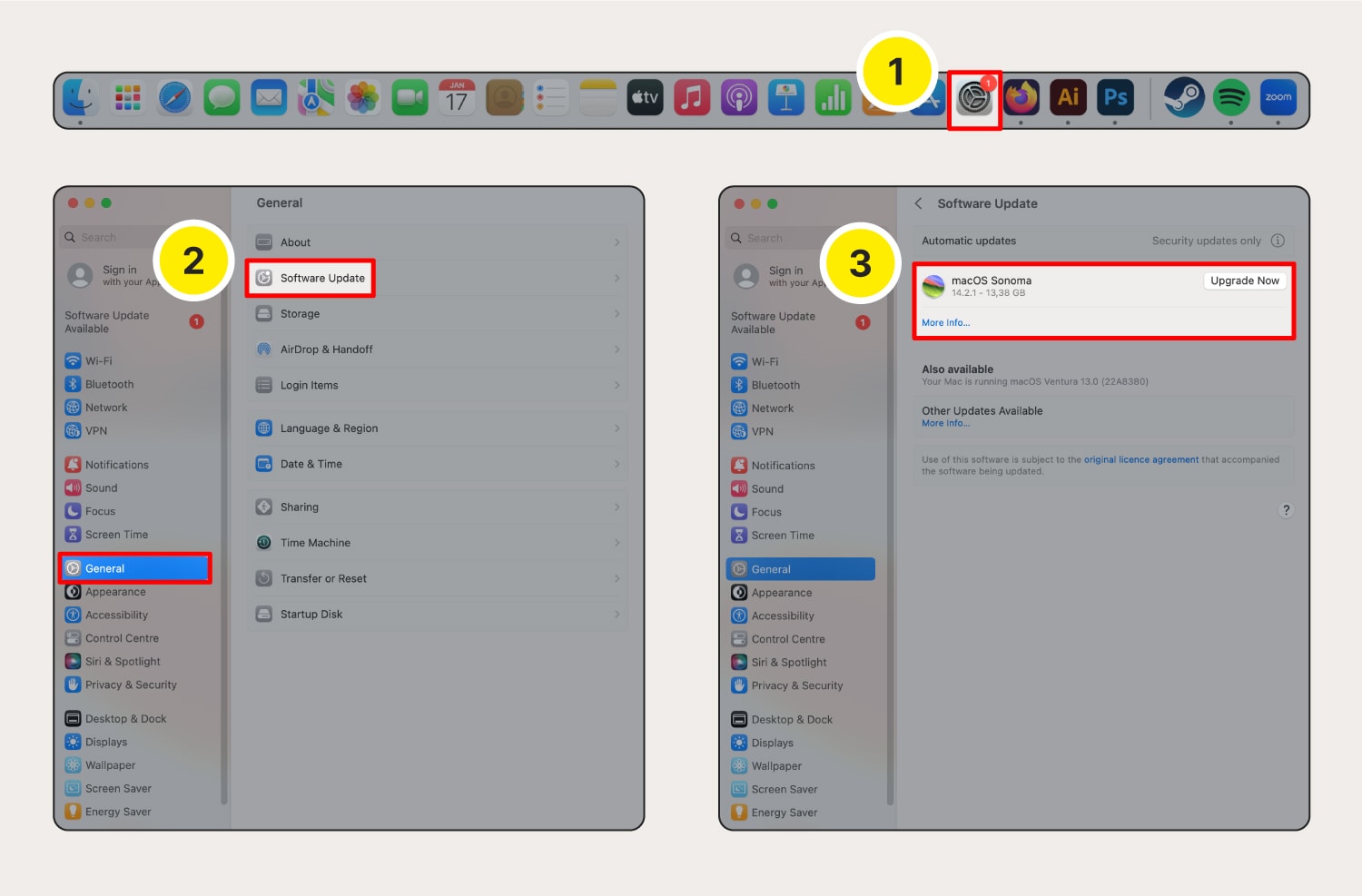 Screenshot zur Aktualisierung des Betriebssystems auf dem Mac