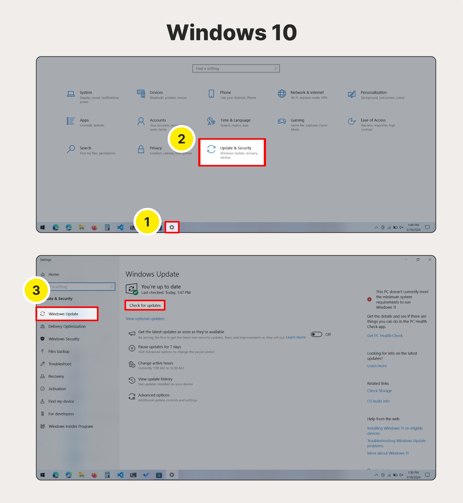 Screenshot zur Aktualisierung des Betriebssystems unter Windows 10
