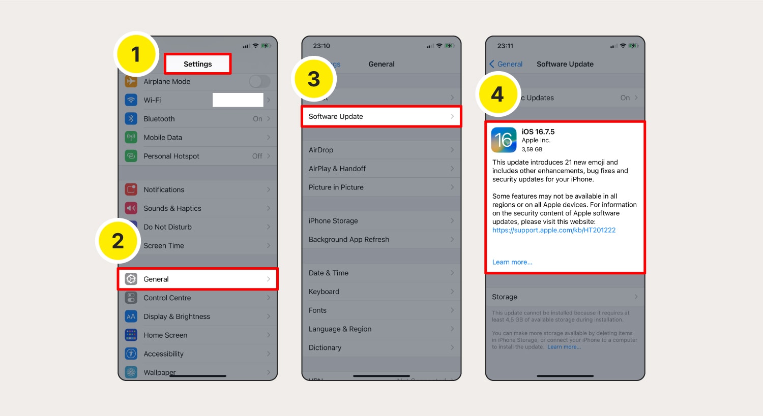 Screenshot zur Aktualisierung des Betriebssystems auf iOS-Geräten