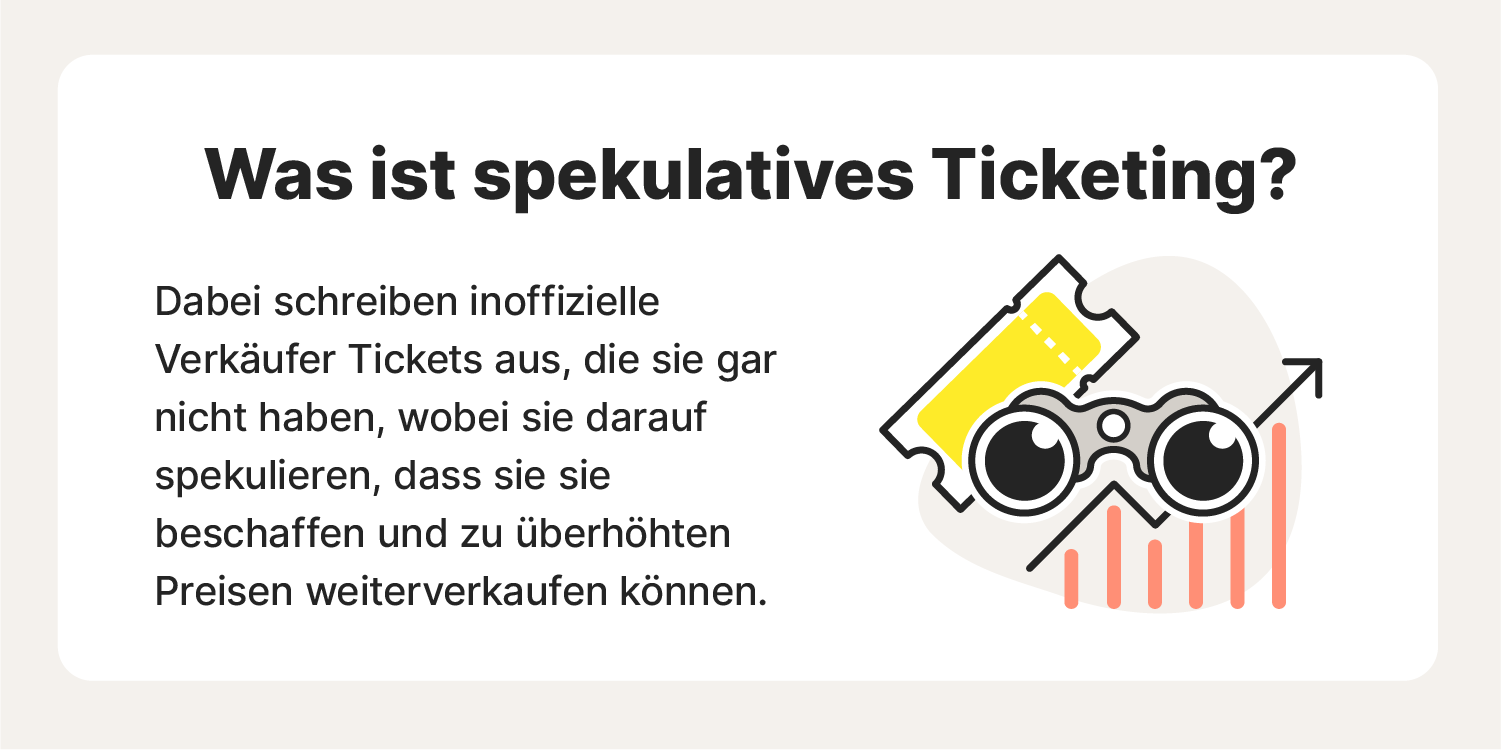 Grafik mit Erläuterung zum spekulativen Ticketing: Inoffizielle Verkäufer posten Tickets, die sie nicht besitzen.