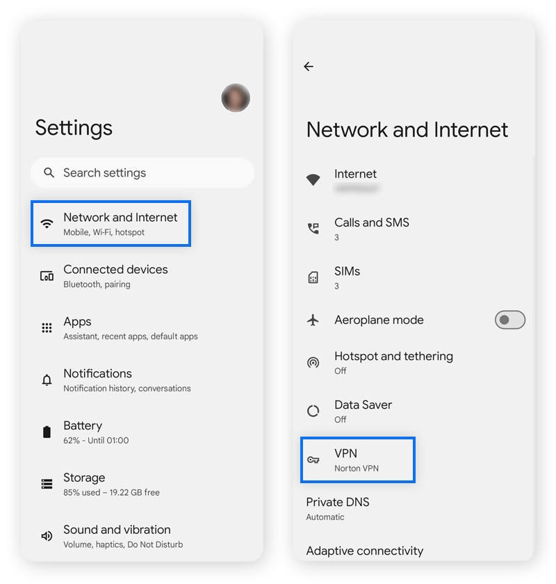 Screenshots: Android-Einstellungen > Netzwerk und Internet