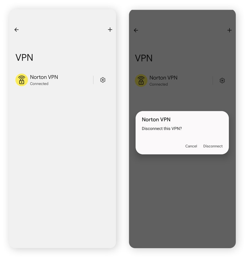Screenshots: Norton VPN verbunden > Trennen
