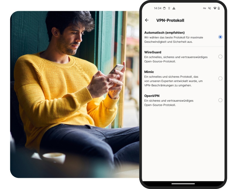 In Norton VPN für Android ein VPN-Protokoll wählen.