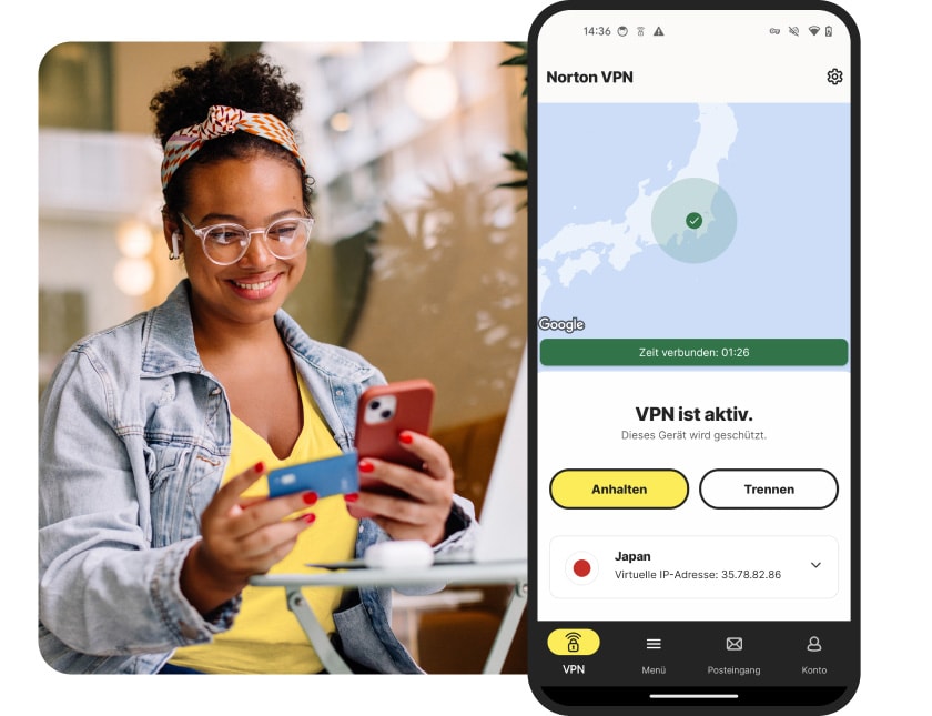 Norton VPN für Android verbunden mit einem VPN-Server in Japan.