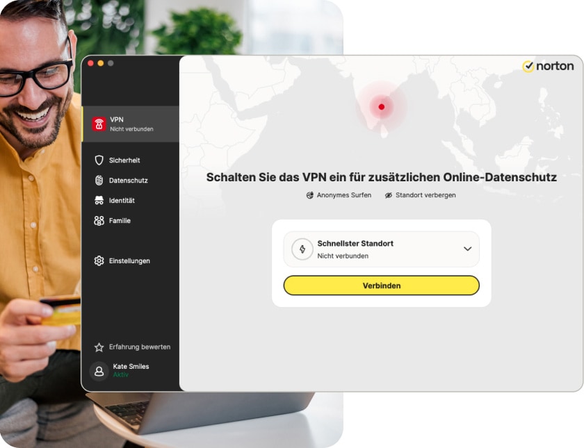 Norton VPN-Dashboard ohne Verbindung.