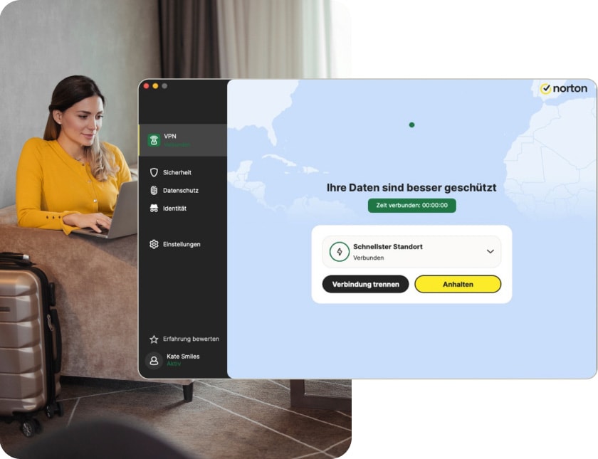 Norton VPN für Mac, automatisch mit dem schnellsten Serverstandort verbunden.