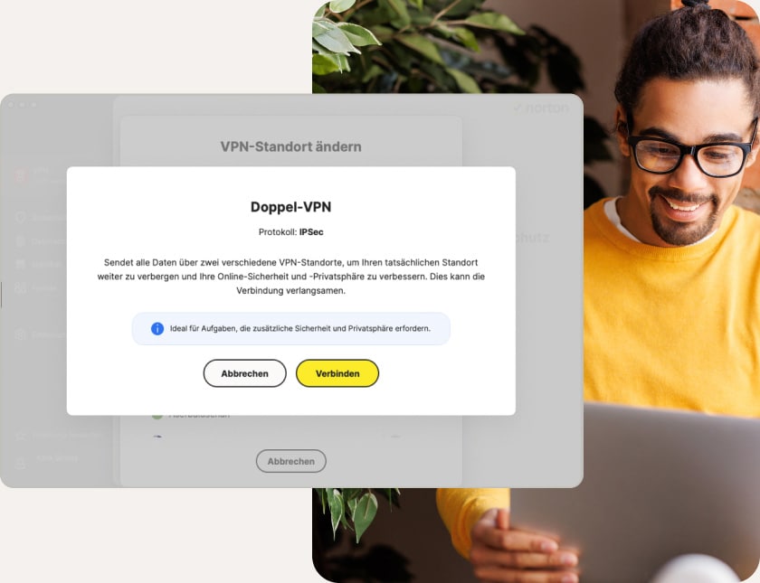 Auswahl eines Serverstandorts in Norton VPN für Mac.