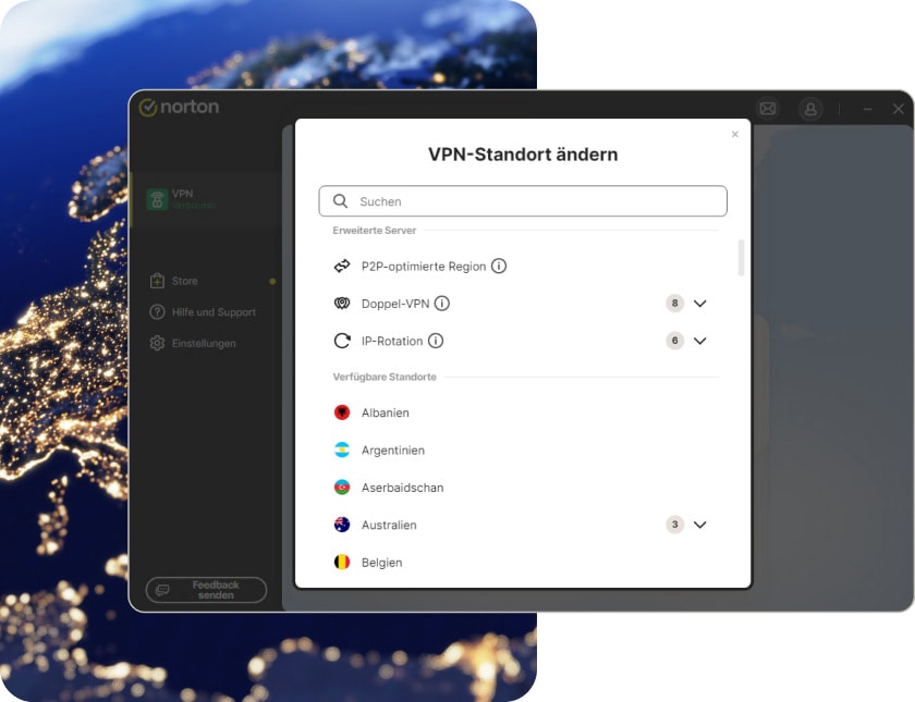 VPN-Standort ändern mit Norton VPN für PC.
