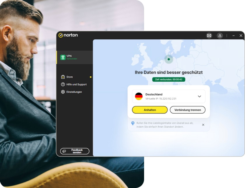 Norton VPN für PC mit aktivierter IP-Rotation.