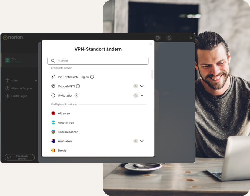 Ändern des VPN-Standorts in Norton VPN.
