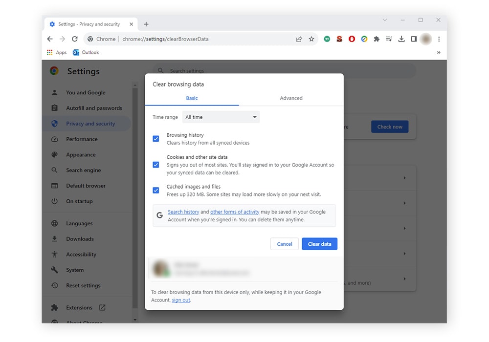 Leeren des Cache und Löschen des Browser-Verlaufs, um einen Browser-Hijacker zu entfernen